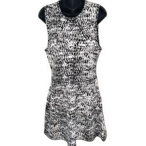 Theory Alancy C Tweedscape Sleeveless Fit Flare Dress Black Ivory Size Large
